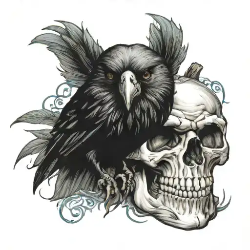 skull raven jack o lantern tattoo design idea