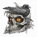 raven skull jack o lantern tattoo design idea