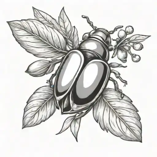 olive branch with shiny jewel beatle tattoo design idea