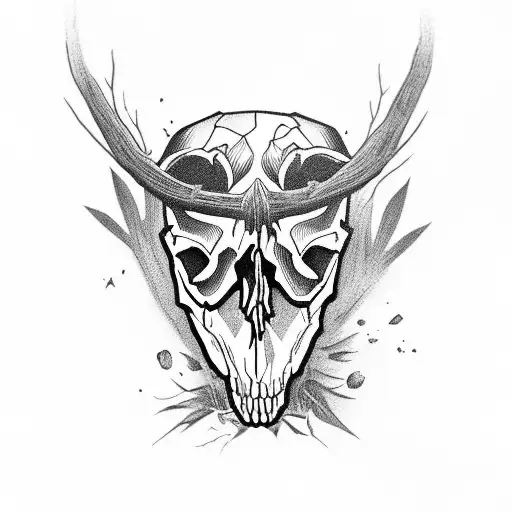 dog skull with forest tattoo design idea