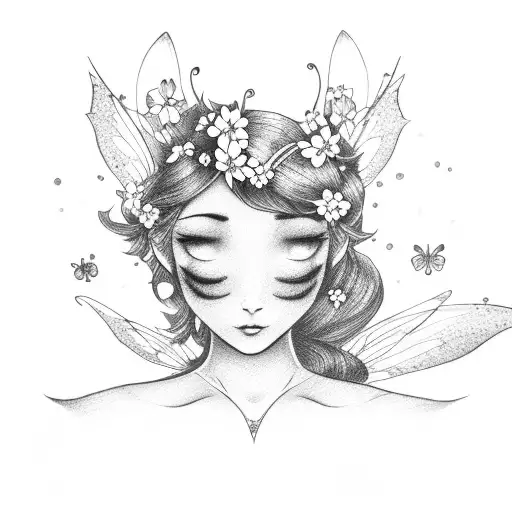 fairy holding a cherry blossom  tattoo design idea