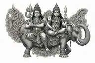 a drawing of a lord Shiva sitting on top of an elephant, 3 d design for tattoo, tattoo design, tattoo design sketch, zen tattoo design idea