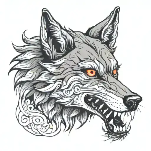 the wolf holds a hand in his teeth tattoo design idea