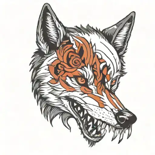 the wolf holds a bitten hand in its teeth tattoo design idea