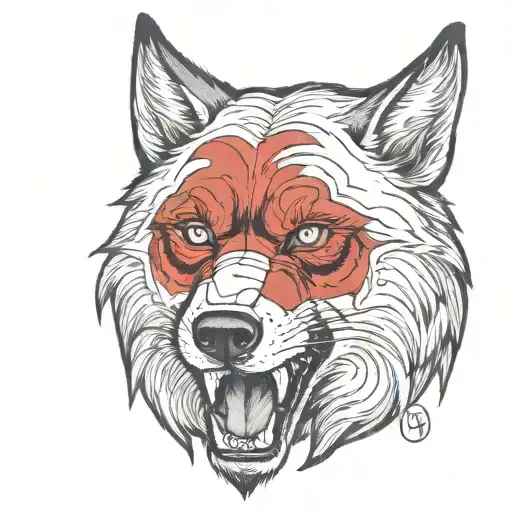 the wolf holds an arm up to the elbow in his teeth tattoo design idea