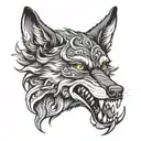 the wolf holds a hand in his teeth tattoo design idea