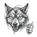 the wolf holds a hand in his teeth tattoo design idea