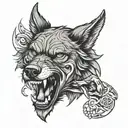 the wolf holds a hand in his teeth tattoo design idea