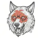 the wolf holds an arm up to the elbow in his teeth tattoo design idea