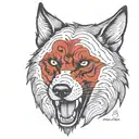 the wolf holds an arm up to the elbow in his teeth tattoo design idea