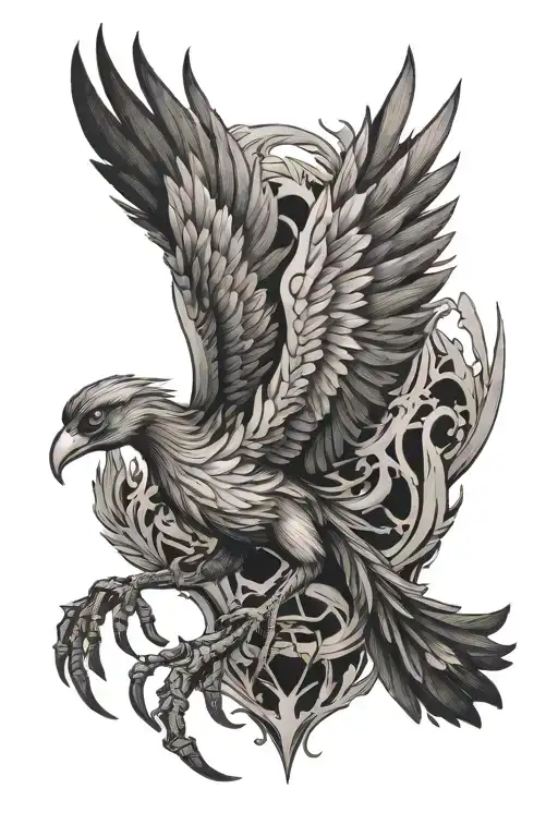 Phoenix and spider hanging tattoo design idea