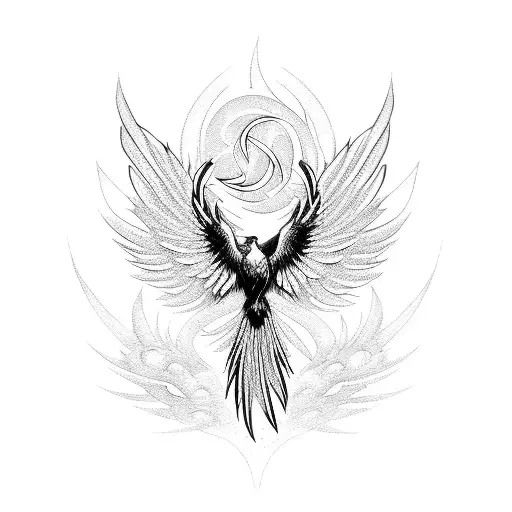 Intricate black phoenix tattoo design on Craiyon