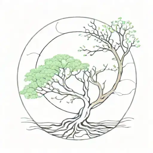 Combine the shaman life tree and shaman dawool into a mystical and interconnected design tattoo design idea