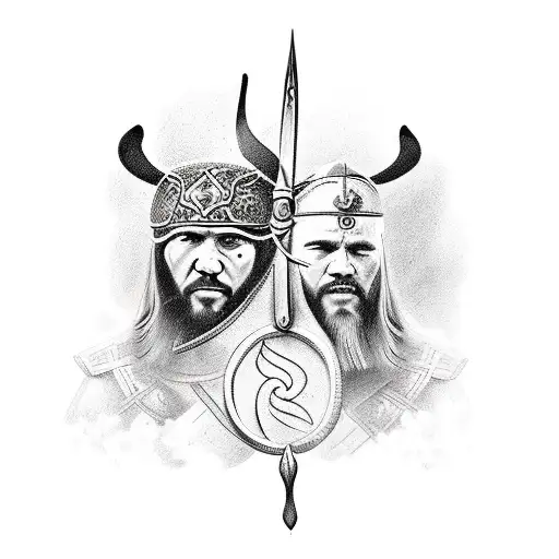 Ukrainian cosacs fighters in viking styles tattoo design idea