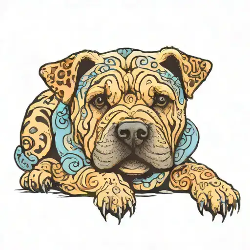 shar pei cross blue healer  tattoo design idea
