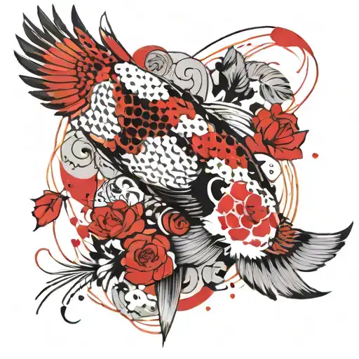 koi carp and barn owl tattoo design idea