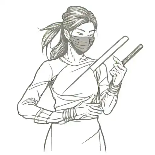 A Ninja Girl In A Black Jumpsuit With A Mask On Her Face, Holding A Tanto In Her Hands tattoo design idea