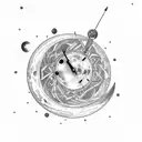 moon with eye and clock tattoo design idea