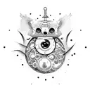 moon with eye and clock tattoo design idea