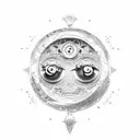 moon with eye and clock tattoo design idea