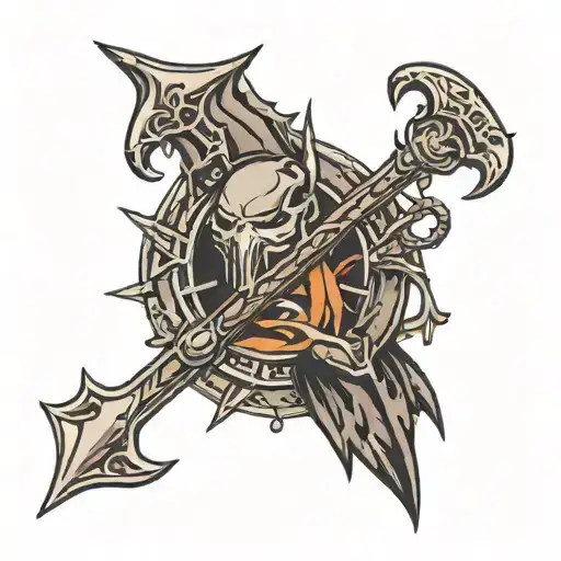 a small wrist tattoo of a logo for a dungeons and dragons group calle the new legends. it must include a scythe, a rifle tattoo design idea