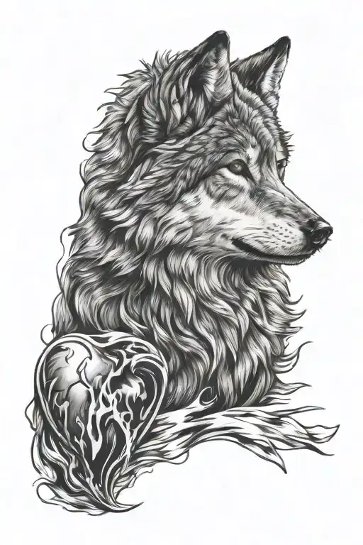 wolf and heart tattoo design idea