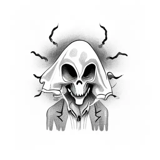 ghost smoking joint in hell tattoo design idea