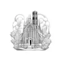 Gothic cathedral with rap lyrics incorporated in the architecture tattoo design idea