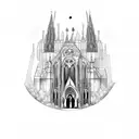 Gothic cathedral with rap lyrics incorporated in the architecture tattoo design idea