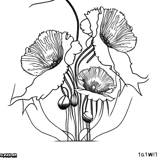 poppy flower and a cornflower seperated on a long stem tattoo design idea
