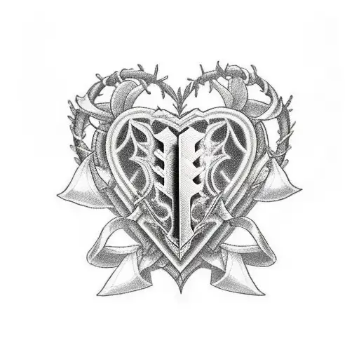 master sword planted in a heart shaped rib cage with flowers from silent princess and navies tattoo design idea