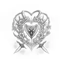 master sword planted in a heart shaped rib cage with flowers from silent princess and navies from zelda themed tattoo design idea