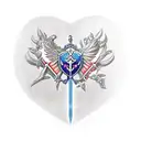 master sword planted in a heart shaped rib cage with flowers from silent princess and navies from zelda themed tattoo design idea