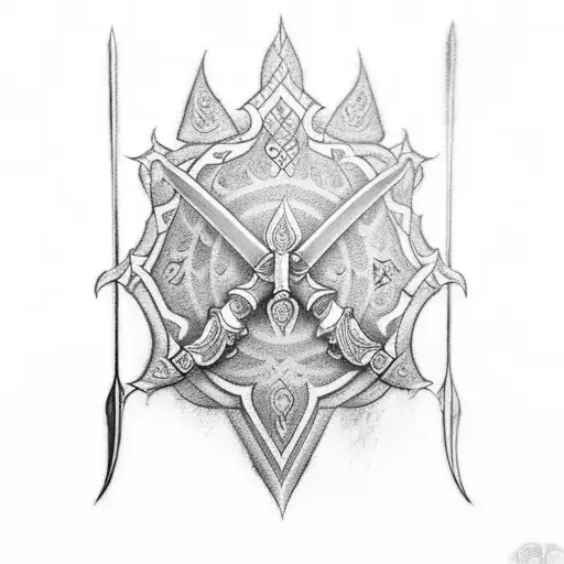 A tatto of a Sword with the name ARJUN written below it on a muscular back  tattoo design idea