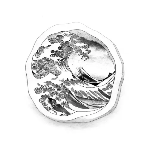 coin size japanese waves tattoo design idea