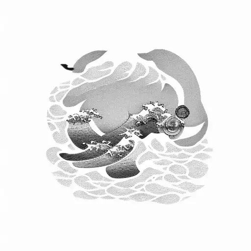 coin size japanese waves tattoo design idea