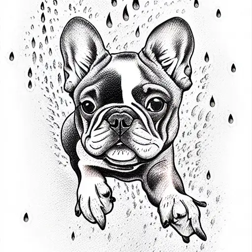 french bulldog jumping in the rain on the mountain tattoo design idea