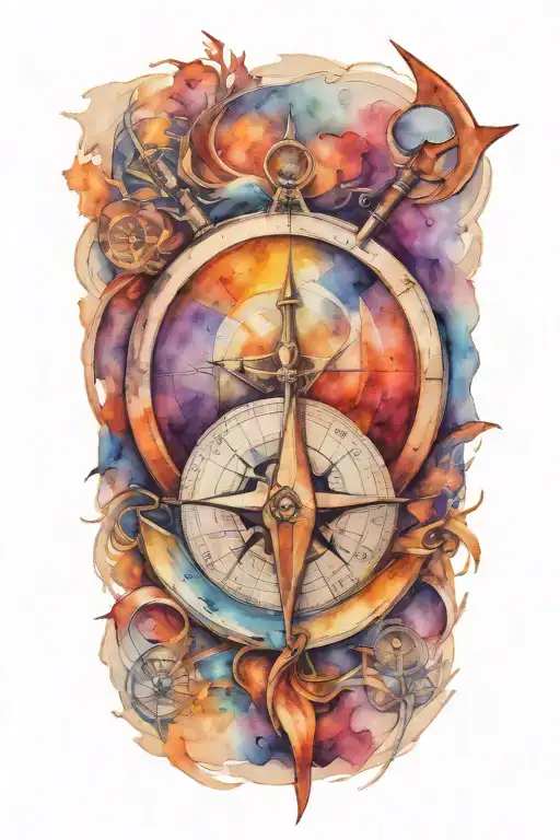 mysterious compass and scythe tattoo design idea