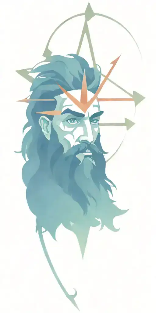 Poseidon god, compass, anchor will have blue fog and red colors in the combination of these, his eyes will be bright tattoo design idea