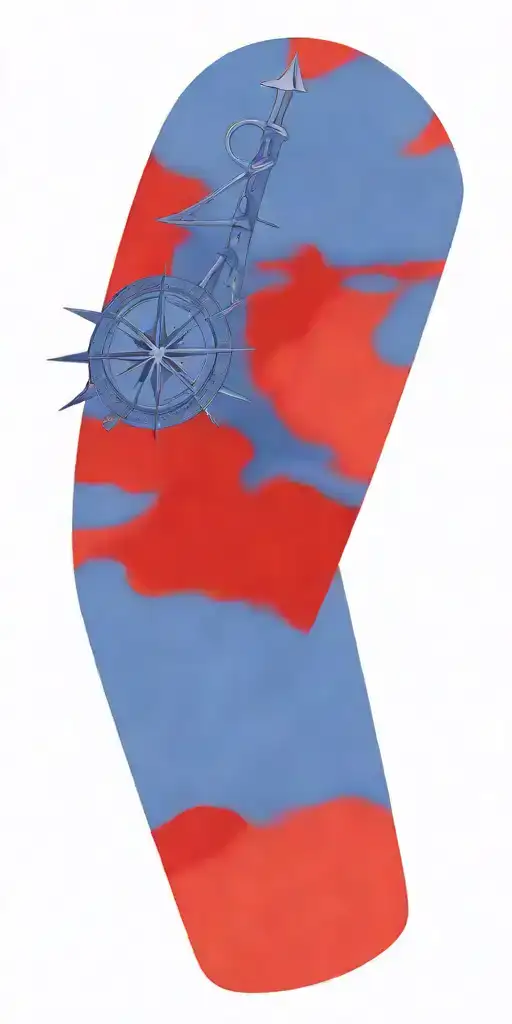 Poseidon god, compass, anchor will have blue fog and red colors in the combination of these, his eyes will be bright tattoo design idea