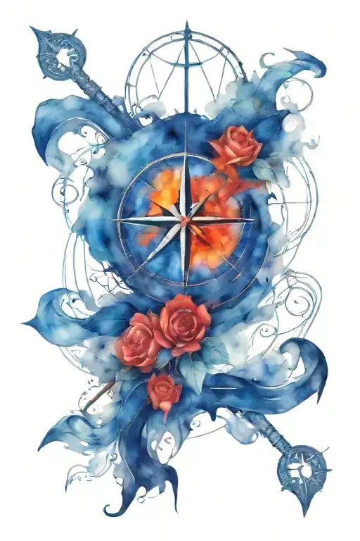 mysterious compass and scythe tattoo design idea
