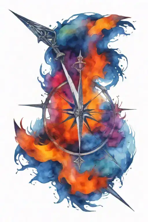 mysterious compass, scythe and loop tattoo design idea