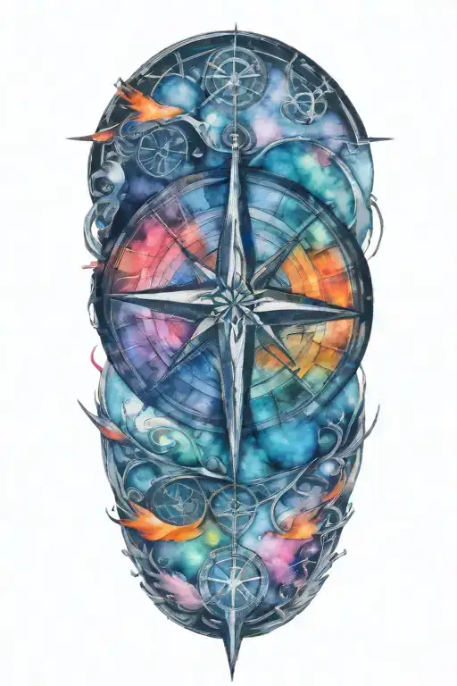 mysterious compass and scythe tattoo design idea