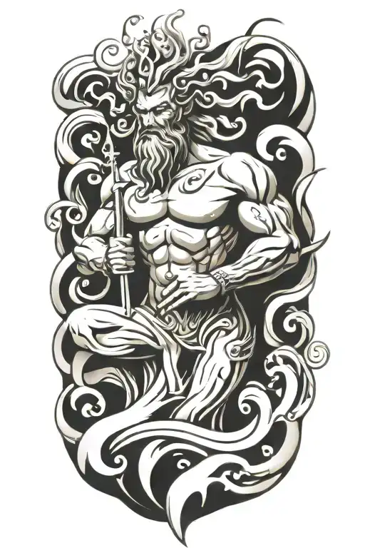 poseidon god tattoo design idea