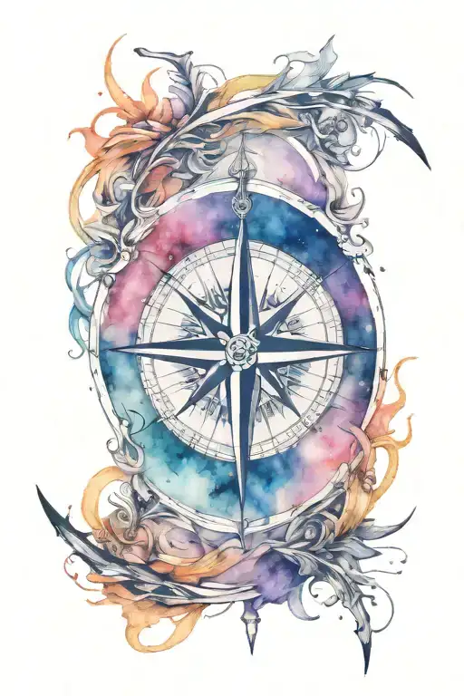 mysterious compass, scythe and loop tattoo design idea