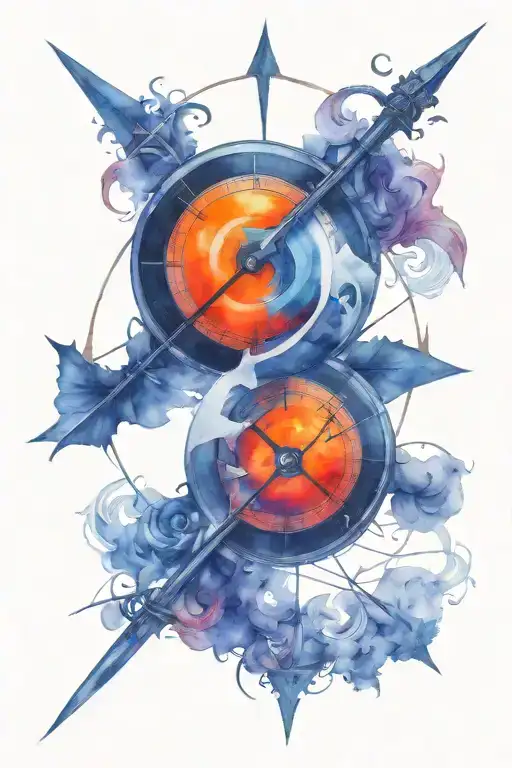 mysterious compass and scythe tattoo design idea