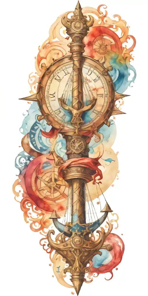 poseidon, under it will be compass and anchor and blue,red fog tattoo design idea