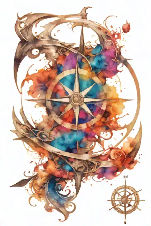 mysterious compass, scythe and loop tattoo design idea