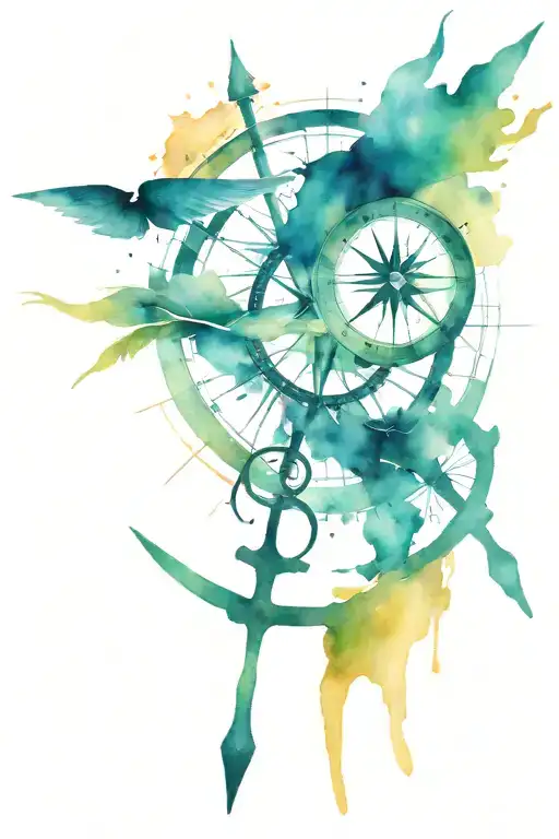 mysterious compass, scythe and loop tattoo design idea