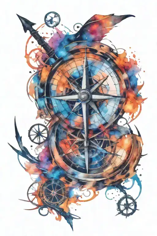 mysterious compass and scythe tattoo design idea